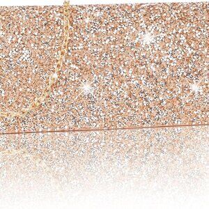 Women's Evening Handbags Envelope Clutch Bag Shoulder Crossbody Bag Rose Gold